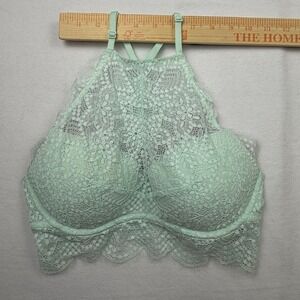 PINK Victoria's Secret Floral Lace Bralette Womens Small Mint Push Up Halter